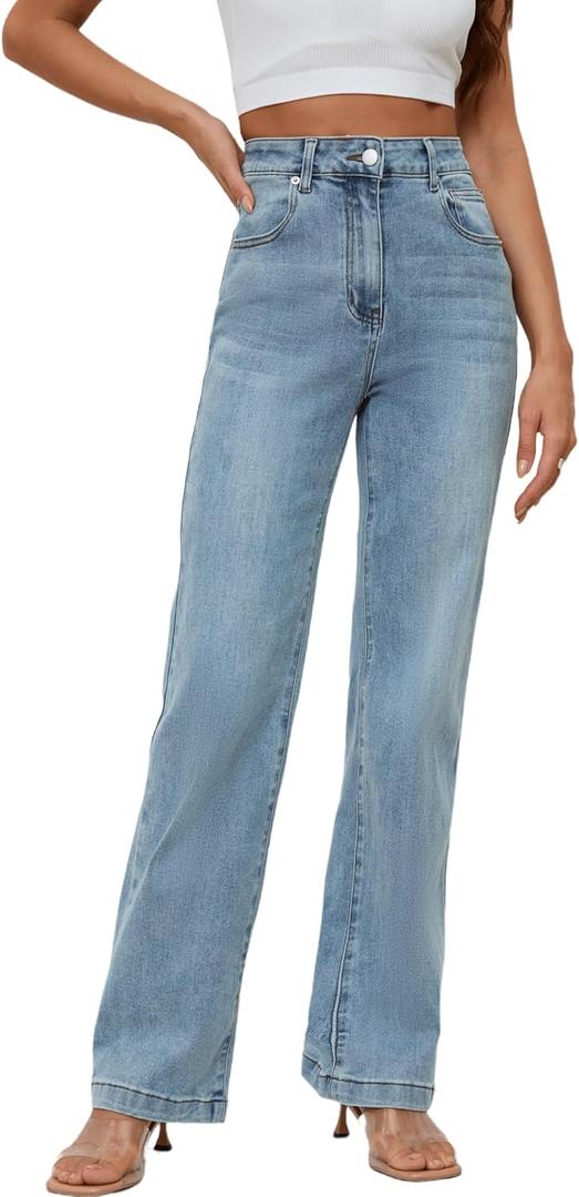 Womens Jeans High Waisted Straight Leg Loose Stretchy Lightweight Tummy Control Trendy Jeans for Women 2025 (8, Vintage Blue)
