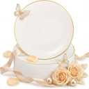 Nervure 100Pcs Ivory and Gold Plastic Plates - 10.25inch Disposable Ivory Dinner Plates - Heavy Duty Plastic Plate Ideal for Wedding & Party & Mothers Day