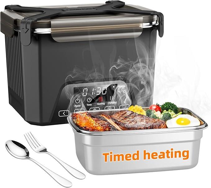 Cordless Electric Lunch Box for Adults, Heated Lunch Box 20000 mAh Battery Powered with Automatic Heating, 1.2L Portable Food Warmer, BPA Free (Black)