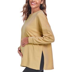 Ecavus Women's Casual Maternity Shirts Long Sleeve Soft and Comfy Pregnancy Tee Tops Side Split Maternity Clothes (XXXL)