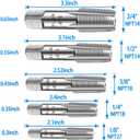 5-Piece NPT Pipe Tap Set, 1/8", 1/4", 3/8", 1/2", 3/4" NPT Tap Set Carbon Steel Hand Threading Plumbing Tap Set for Accurate Threads, Assorted Plumbers Mechanics DIY Thread cutting tools