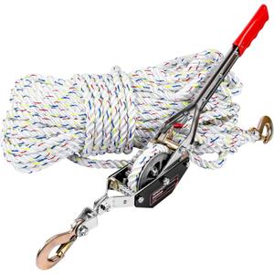 Rope Puller, 3/4 Ton Capacity with 100ft 0.6" Rope, Come Along Tool, Ratchet Hand Winch Cable, Hoist Winch Puller Equipment for Tree Felling & Moving Boats