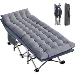 LILYPELLE Folding Camping Cot, Extra Wide Heavy Duty Sleeping Cots with Carry Bag, Double Layer Oxford Portable Travel Camp Cots for Home, Office Nap and Outdoor Beach  78x26x16 in Oversized Gray