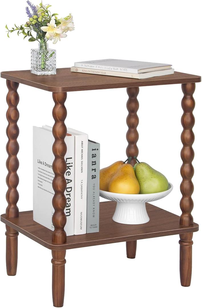 Fultyle Small Side Table, Walnut End Table with 2-Tier Shelf, Nightstand
Vintage Coffee Table for Bedroom, Living Room, Small Spaces, Solid Wood Legs (Walnut Brown)