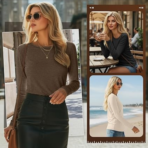 3 Pack Women' Long Sleeve Shirts Tops Casual Loose Fit Crew Neck Basic Tee Fashionable Workout Layer Fall Outfit, M