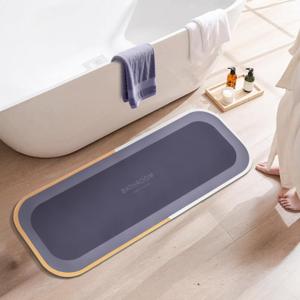 Bath Mat Rug Non Slip Quick Dry Absorbent Bathroom Rugs Thin Design Fits Under Door Ideal for Bathtub Sink Shower Room Floor Mats Comfortable Durable Rubber Backing (Blue Oval-47"17")