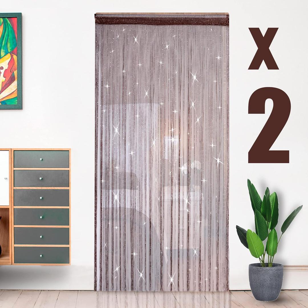 Hysenm 2 Pack 39 x 79 Inch Beaded Curtain String Door Curtains, Hippie Room Decor Closet Beaded Curtains for Doorway, Room Divider Privacy Decor, Boho Home Decoration for Bedroom, Party, Brown