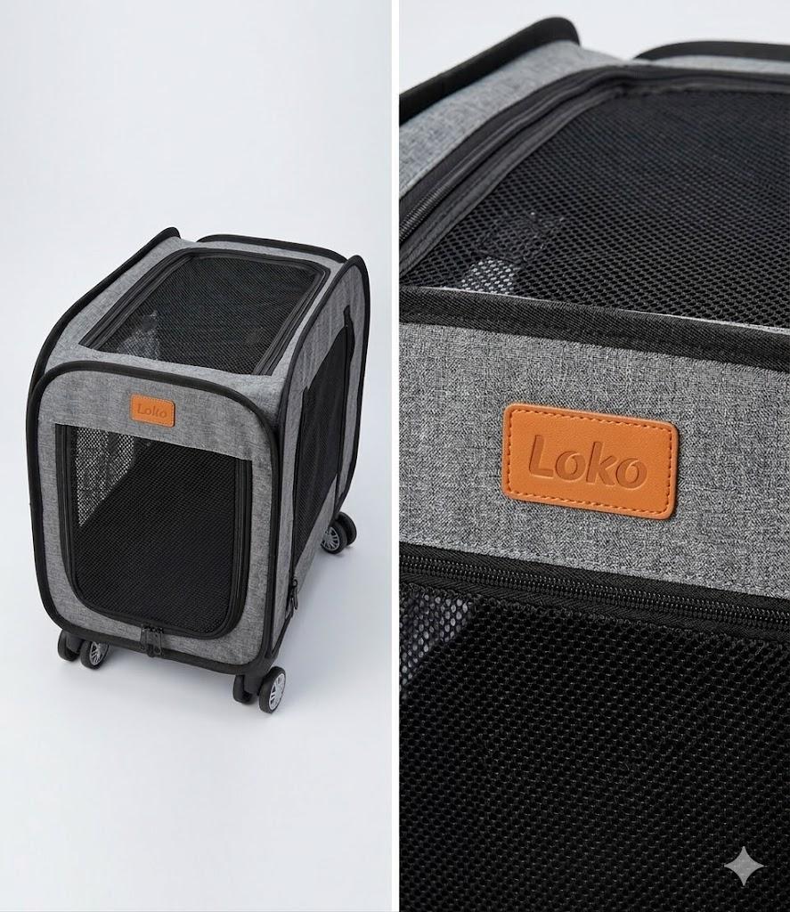 Loko Cat Carrier with Wheels, 40 Lbs Capacity, Gray
