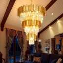 Modern Gold 5-Tier Chandelier Lighting Luxury Long Staircase K9 Crystal Chandeliers Large Foyer Villa Entrance Chandeliers for High Ceiling, Big