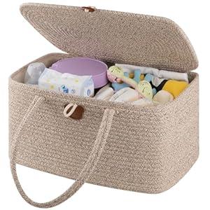 OIAHOMY Large Diaper Caddy Organizer for Baby, Portable Baby Basket with Handles, Baby Gift Basket for Newborn, Diaper storage Organizer for Changing Table and Car- Brown