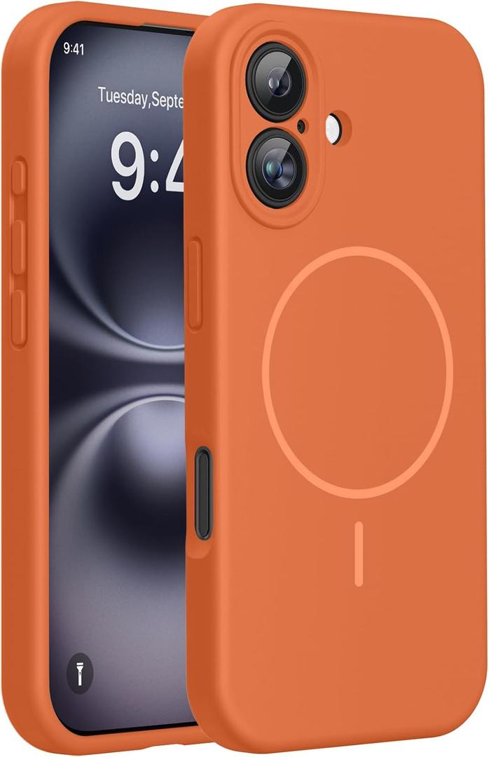Miracase Compatible with iPhone 16 Case, [Soft Anti-Scratch Microfiber Lining], Compatible with MagSafe, Liquid Silicone Case Shockproof Drop Protection Phone Case for 16,Orange