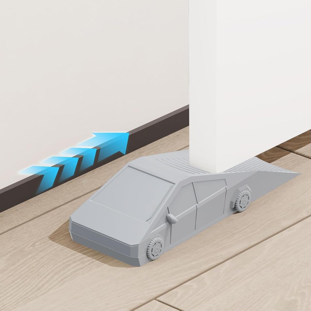 2 x Funny Tesla Cybertruck Door Stoppers for Bottom of Door, Anti-Slip Rubber Heavy Duty Door Stop Wedge, Large Doorstop 2 inches High Gate Holder Suits Any Floor As a Gifts