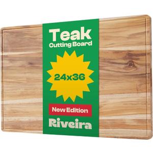 Riveira Teak Wood Cutting Board  Gourmet Teak Grandeur: 36 x 24 Wooden Cutting Board  Natural Wooden Cutting Boards For Kitchen Decorative  Innovative Juice Grooves Teak Wooden Chopping Board
