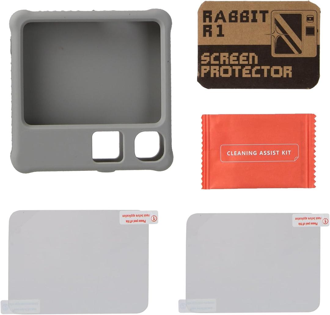 6 x 2 in 1 Protective Accessories for Rabbit R1 AI, Rabbit AI case, Soft Silicone Case & Screen Protector, Rabbit R1 Accessories,Rabbit R1 case (Grey)