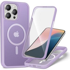 XcaseBar for iPhone 15 Pro Case,Full-Body Rugged Case with Built-in Anti-Scratch Tempered Glass Screen Protector,Compatible with MagSafe, Men Women Shockproof Protective Cover Amethyst Color