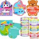 Valentines Day Cards for Kids School with Bracelets 24 Pack, Valentines Day Gifts for Kids Classroom with Friendship Bead Bracelets, Exchange Gift Valentine Party Favors for Kids Girls Boys