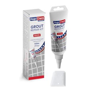 Tile Grout Repair, White 8.8 oz/250gr. Fast Drying Grout Repair Kit, Grout Filler Tube Repair Kit, Tile Grout Paint, Grout Sealer Restore and Renew Bathroom Floor, Tile Gaps, Joints, Lines