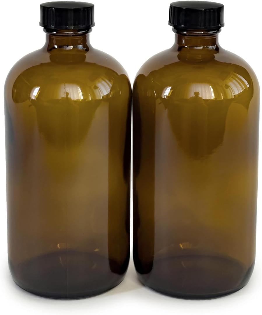 Vivaplex, 2, Amber, 16 oz Glass Bottles, with Lids '