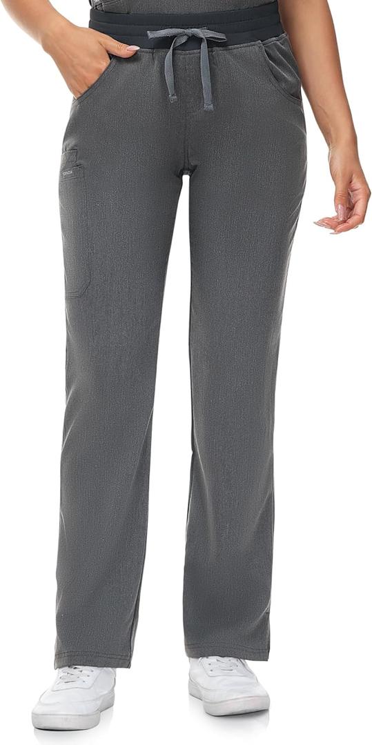 COMENII Scrubs for Women, Mid Rise Straight Leg Cargo Pants with Knit Yoga Waistband, Anti-Wrinkle Womens Scrubs Pants-R-Graphite L