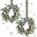 2 Pcs 9 Mini Christmas Wreath for Cabinet Front Door Christmas Green and White Artificial Ball Cone Winter Wreath for Wedding Window Home Wall Indoor Decor