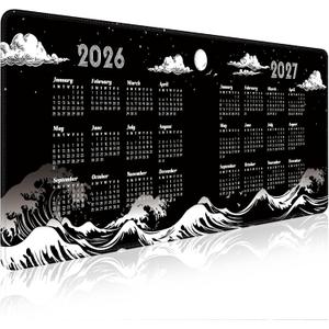 2026 2027 Calendar Desk Pad Mat with Stitched Edges and Non-Slip Rubber Base, Premium-Textured Mouse Pad for Laptop, Computer & PC, Gaming & Working, Waterproof Mousepad (Black)
