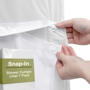 Waterproof Fabric Snap in Shower Curtain Liner Replacement with 2 Magnets 71" W x 66" L for 72" W x 87" L No Hook Shower Curtain - Removable & Detachable to Wash - White