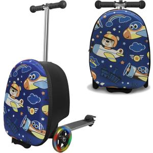 Scooter Suitcase for Kids with LED Wheels, Lightweight & Foldable Scooter Luggage for Travel, One Size