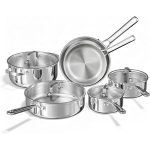 Tri-Ply Stainless Steel Cookware Set, 10pcs Pots and Pans Set Non Toxic
PFOA Free, Oven Safe to 900℉, Dishwasher Safe, All Cooktop Compatible