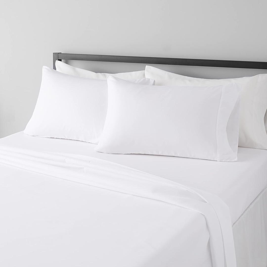 Amazon Basics Lightweight Super Soft, Wrinkle-Free, Breathable Microfiber 4-Piece Bed Sheet Set with 14-Inch Deep Pockets, Full, Bright White, Solid