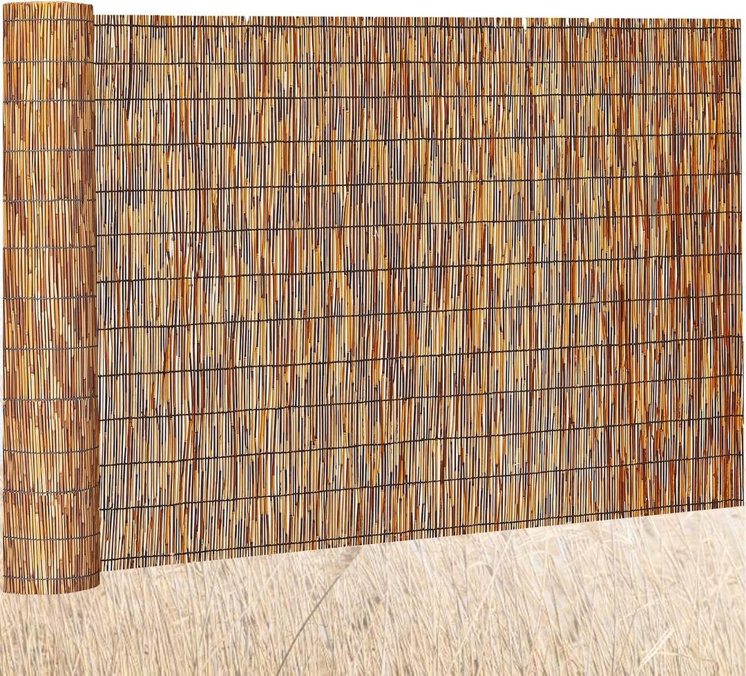 Barydat 1 Pcs 4 x 10 ft Reed Fence Roll, 85% Shade Bamboo Privacy Screen, Natural Decorative Reed Fencing for Outdoor Garden Backyard Patio Balcony