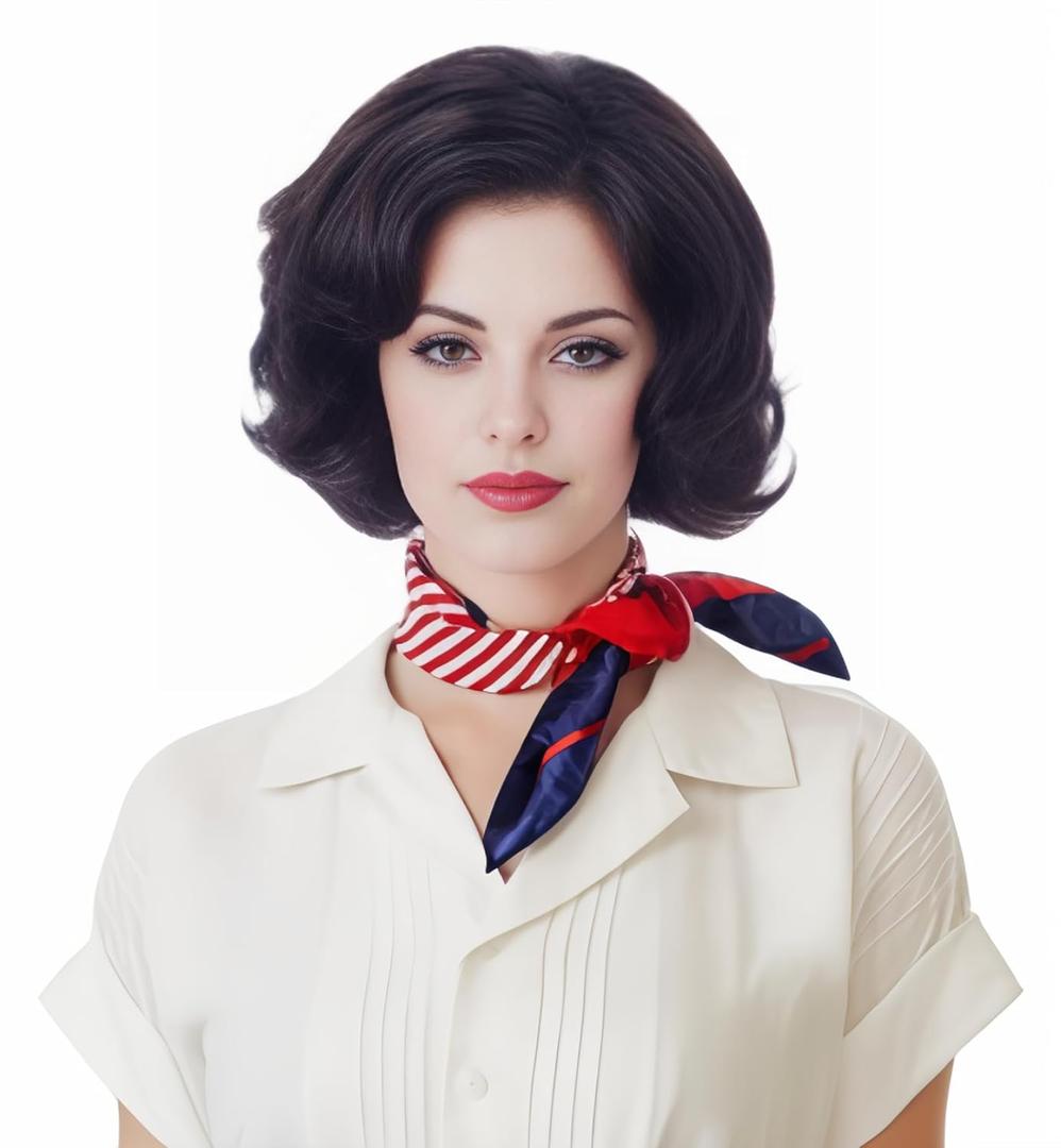 Rugelyss Natural Black Short Wavy Wigs with Bangs Vintage Curly Hair Wig Synthetic Wigs for Women for Cosplay or Halloween