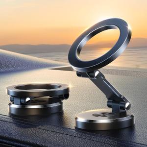 JOYROOM for Magsafe Car Mount,Folding & 360 Rotation All-Metal Magnetic Phone Holder for Car, Strong Magnets iPhone Car Mount Hands Free Phone Holders for Your Car Dash Fits iPhone 15 14 13 Pro Max (Black)