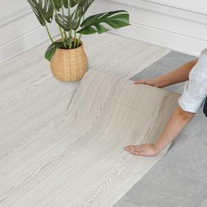 WIFEA Self Adhesive Vinyl Flooring Roll 23.6"x 196"/32 Sq.Ft Wood Grain Peel Stick Floor Tiles, Wear-Resistant and Waterproof Vinyl Plank Flooring for Bedroom Living Room Office Balcony RV White Grey