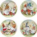 Certified International Garden Gnomes 11" Dinner Plates, Assorted Designs, Large, Multicolor, Set of 4