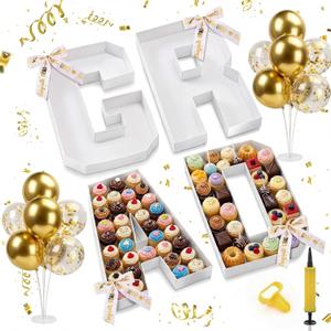 2026 Grad Cardboard Letters Numbers for Charcuterie, 10 Inch Graduation Party Decoration Set Fillable Letter Food Tray G R A D Letters Reusable Box Balloon for Graduation Party(White,Grad)