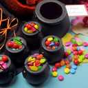 Sawysine 17 Pcs Halloween Witch Cauldron Set with Rack, Large and Mini Plastic Cauldrons, Caramel Apple Dipping Bar Halloween Candy and Dessert Serving Bowls Table Decor(Black Style)