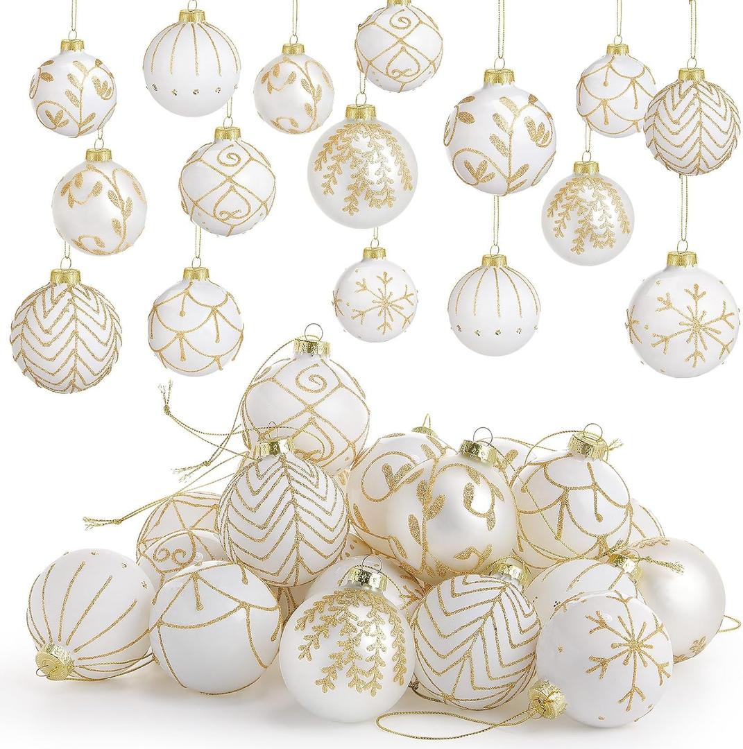 Liliful 24 Pcs White Glass Christmas Ball Ornaments 2.36 Inch Glass Christmas Tree Decorations Xmas Tree Hanging Balls Ornaments Decoration for Trees Xmas Holiday Party Decor Gift