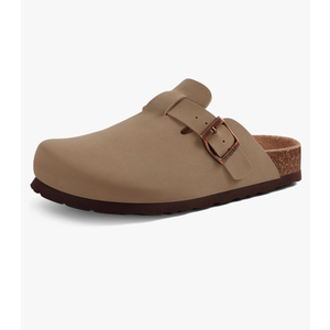 KIDMI Women's Cork Footbed Clogs Leather Mules Comfort Potato Shoes with Arch Support, Size 37