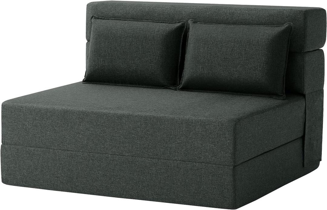 FILUXE Convertible Folding Sofa Bed - Sleeper Chair with Pillow, Modern Linen Fabric Floor & Futon Couch, Foldable Mattress for Living Room/Dorm/Guest/Home Office/Apartment, Standard Size, Dark Gray