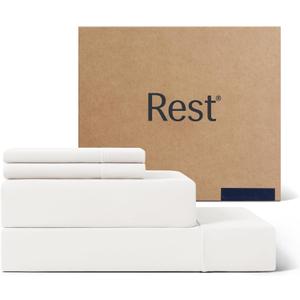 REST Evercool+ Cooling Sheet Set, Queen Size, Arctic White, Breathable Bed Sheets for Hot Sleeper and Night Sweats, with Pillowcases, with Ionic+ Self-Cleaning Silver Yarn for Sensitive Skin, 4PCS (Queen, Arctic White)