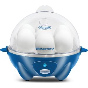 Elite Gourmet EGC700BL# Rapid Egg Cooker, 7 Easy-To-Peel, Hard, Medium, Soft Boiled Eggs, Poacher, Omelet Maker, Auto Shut-Off, Alarm, 16-Recipe Booklet, BPA-Free, Ocean