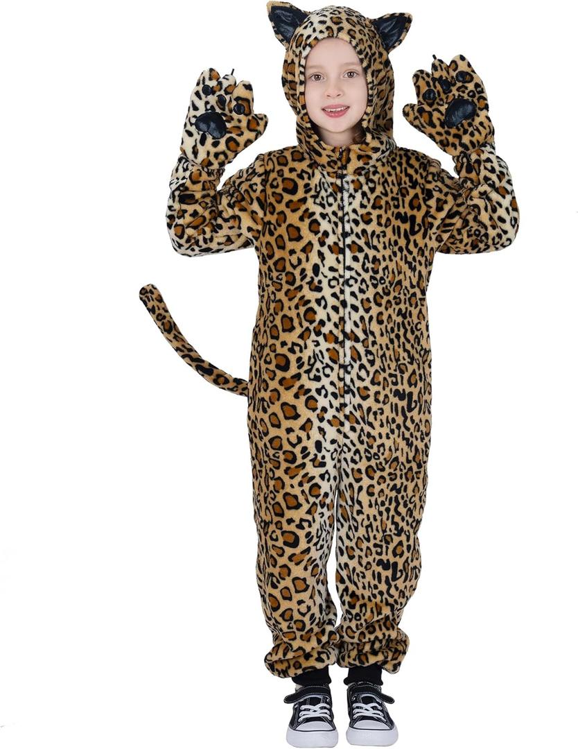 Lingway Toys Unisex Kids'Flannel Animal Onesie Costumes for Halloween:Cheetah,Black Cat,Tiger,Blue Monster (12-14 Years)