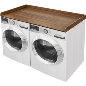 Washer Dryer Countertop, Wood Washer and Dryer Countertop 27.5" x 54" Laundry Room Organization with Metal Hooks & Non-Slip Pads Wood Shelf Topper for Storage Space Saver