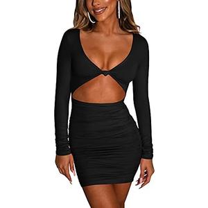 Kaximil Women's Sexy Bodycon Sleeveless Cut Out Ruched Tank Mini Club Party Dresses (Small, Black)