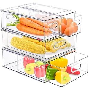 4 Pack Clear Storage Drawer Set, Stackable Fridge Drawer Organizer Fruit Vegetable Storage Containers for Kitchen Pantry Organization,BPA-Free
