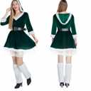 4PCS Mrs Santa Costume Women,Deluxe Claus Costume for Women with Hooded Dress, Belt Stockings Leg Covers (Medium, Green)