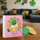 Happy St. Patricks Day Wooden Box Sign, Spring Decor, Country Style Lucky Clover Green Top Hat, Beer Mug, Horseshoe, Gold Coin Pattern Desk Decorate, Home Desk Office Decor 5 x 5 Inches