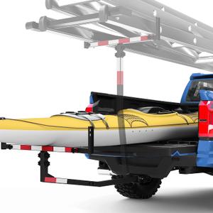 Truck Bed Extender Hitch Mount, 2-in-1 Adjustable Extension Rack with Reflective Tapes & Hitch Stabilizer, 800lbs Heavy Duty Carbon Steel for Pickup Truck, SUV & Van, Kayak Canoe Ladder Lumber Pipes