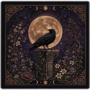 Boho Dark Gothic Raven Moon Floral Mahjong Mat 31.5"x31.5"