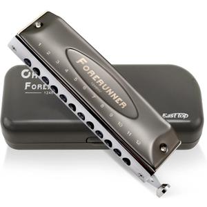East top Harmonica, Forerunner Chromatic Harmonica C Key 12-Hole 48 Tones Mouth Organ Key of C for Adults, Beginners and Students (gray)